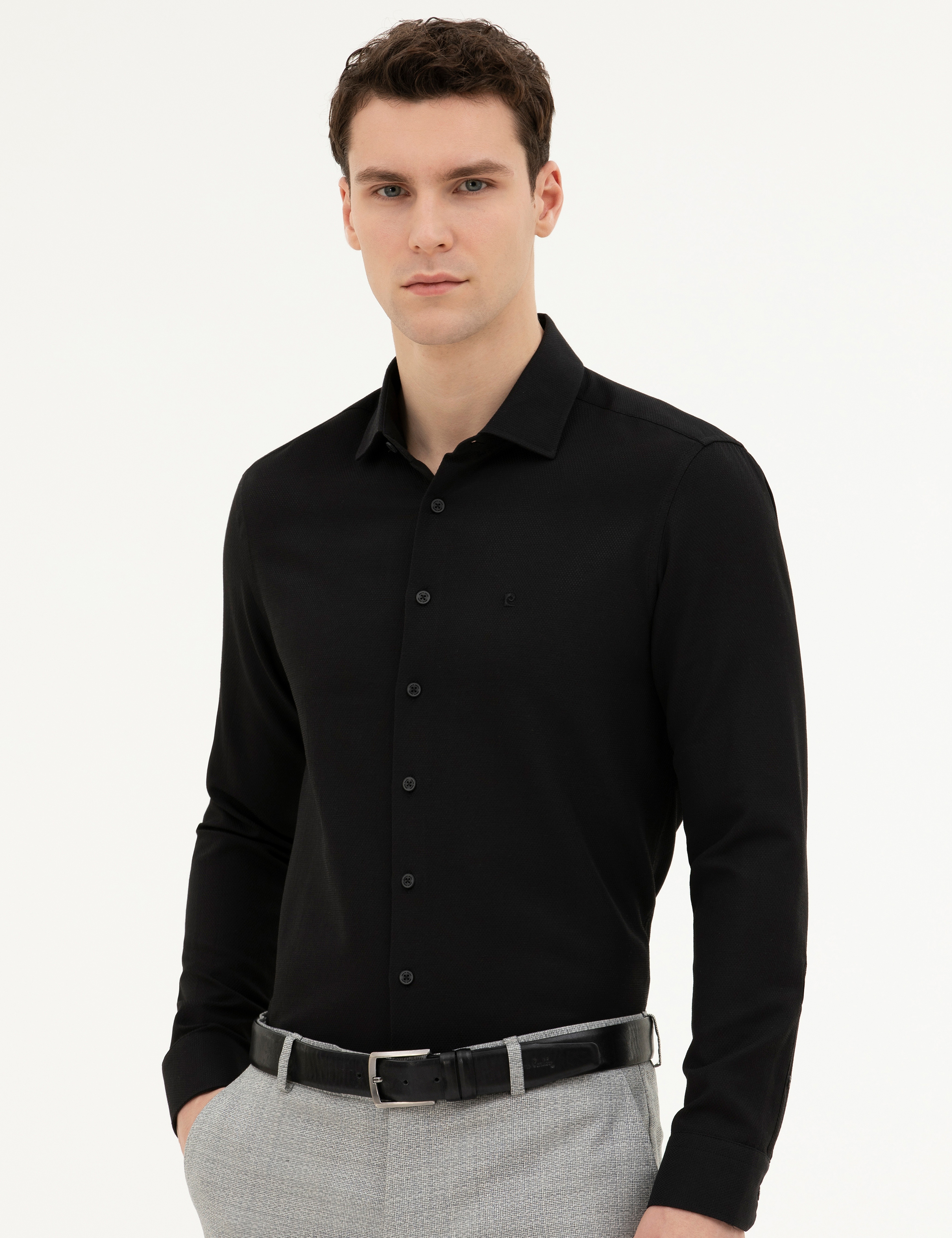 Siyah Slim Fit Uzun Kollu Gömlek - Image 3