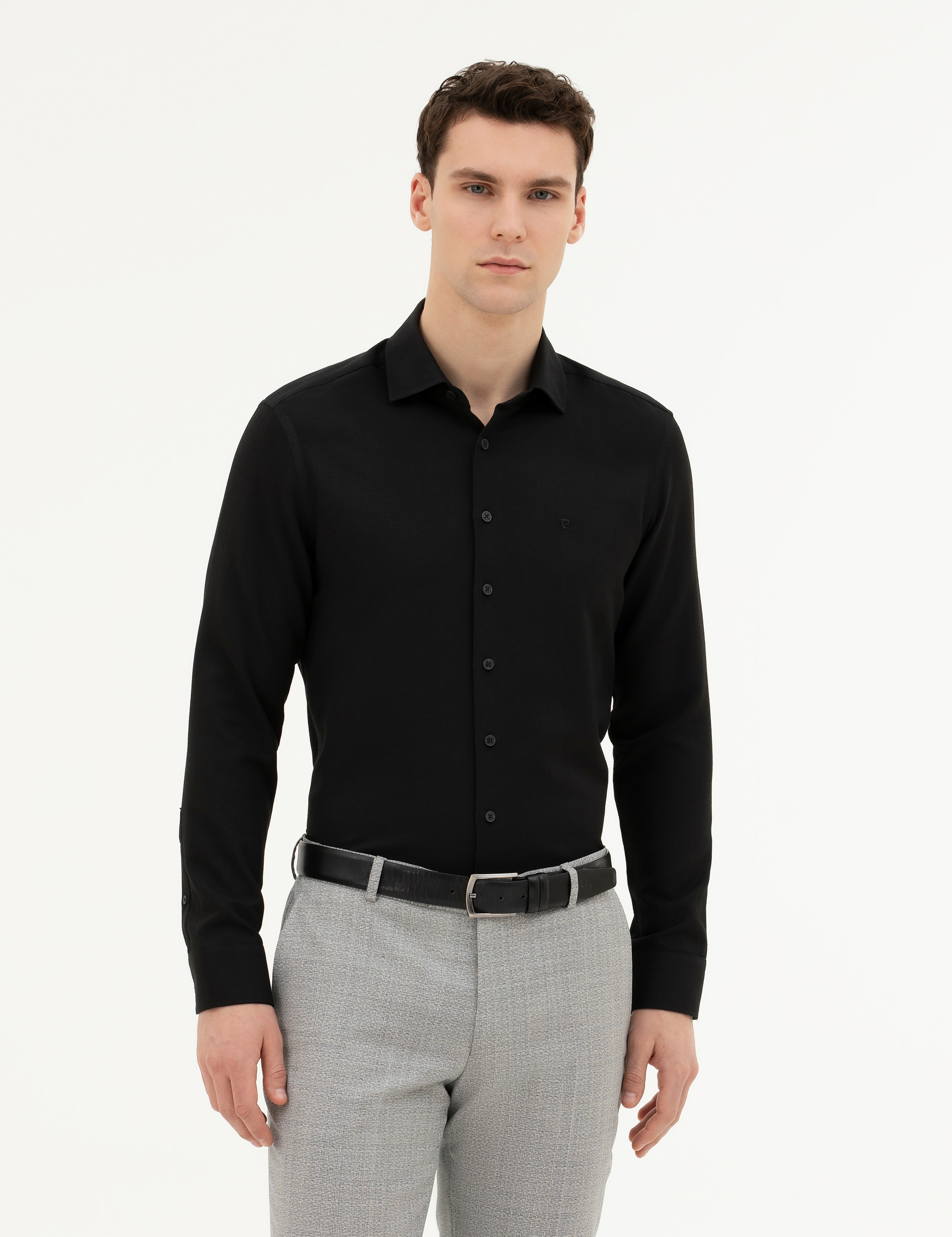 Siyah Slim Fit Uzun Kollu Gömlek - Image 1