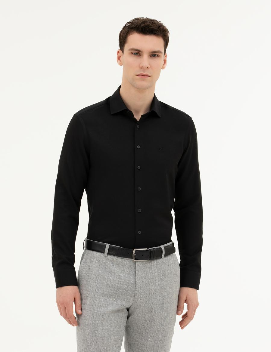 Siyah Slim Fit Uzun Kollu Gömlek
