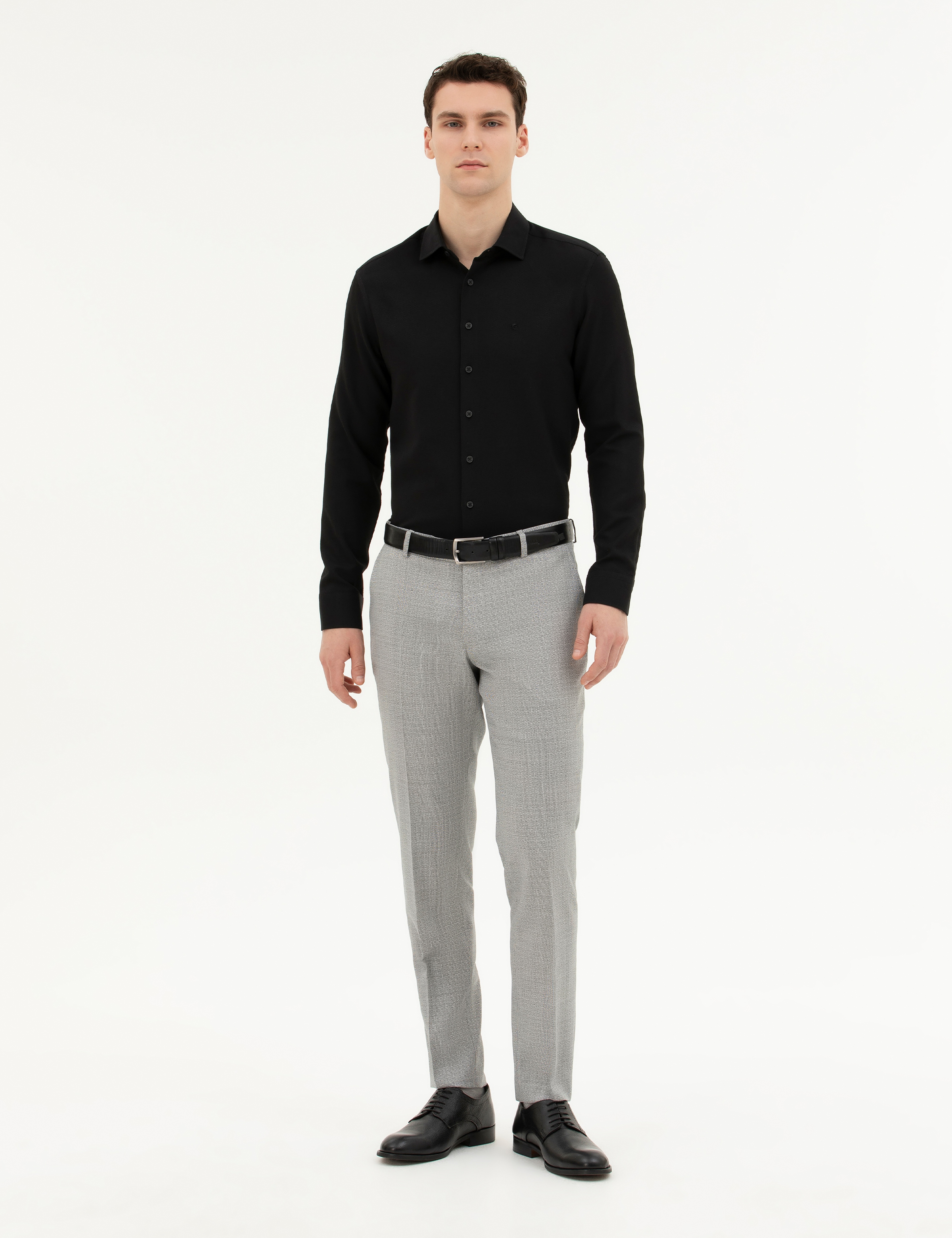 Siyah Slim Fit Uzun Kollu Gömlek - Image 4