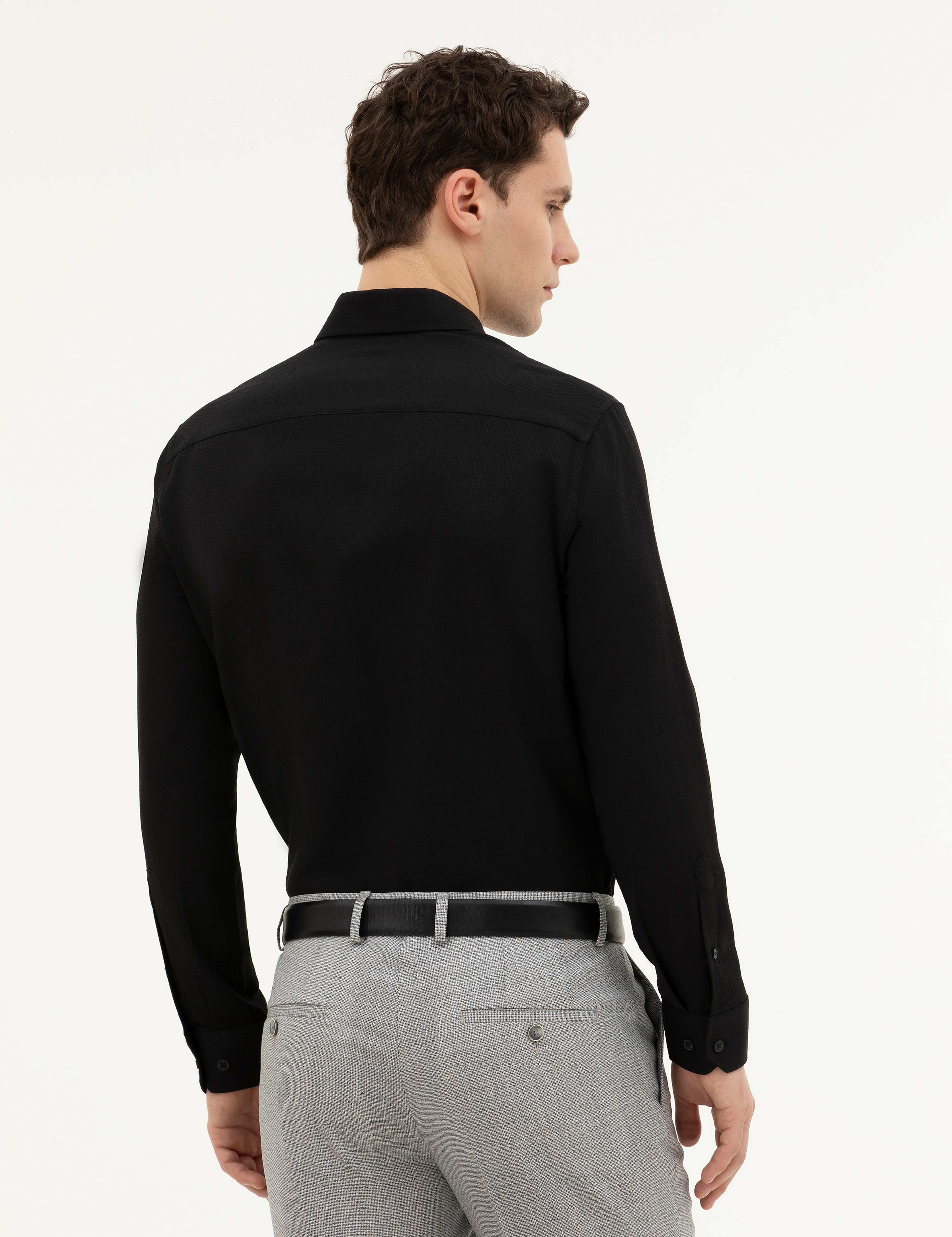 Siyah Slim Fit Uzun Kollu Gömlek - Image 5