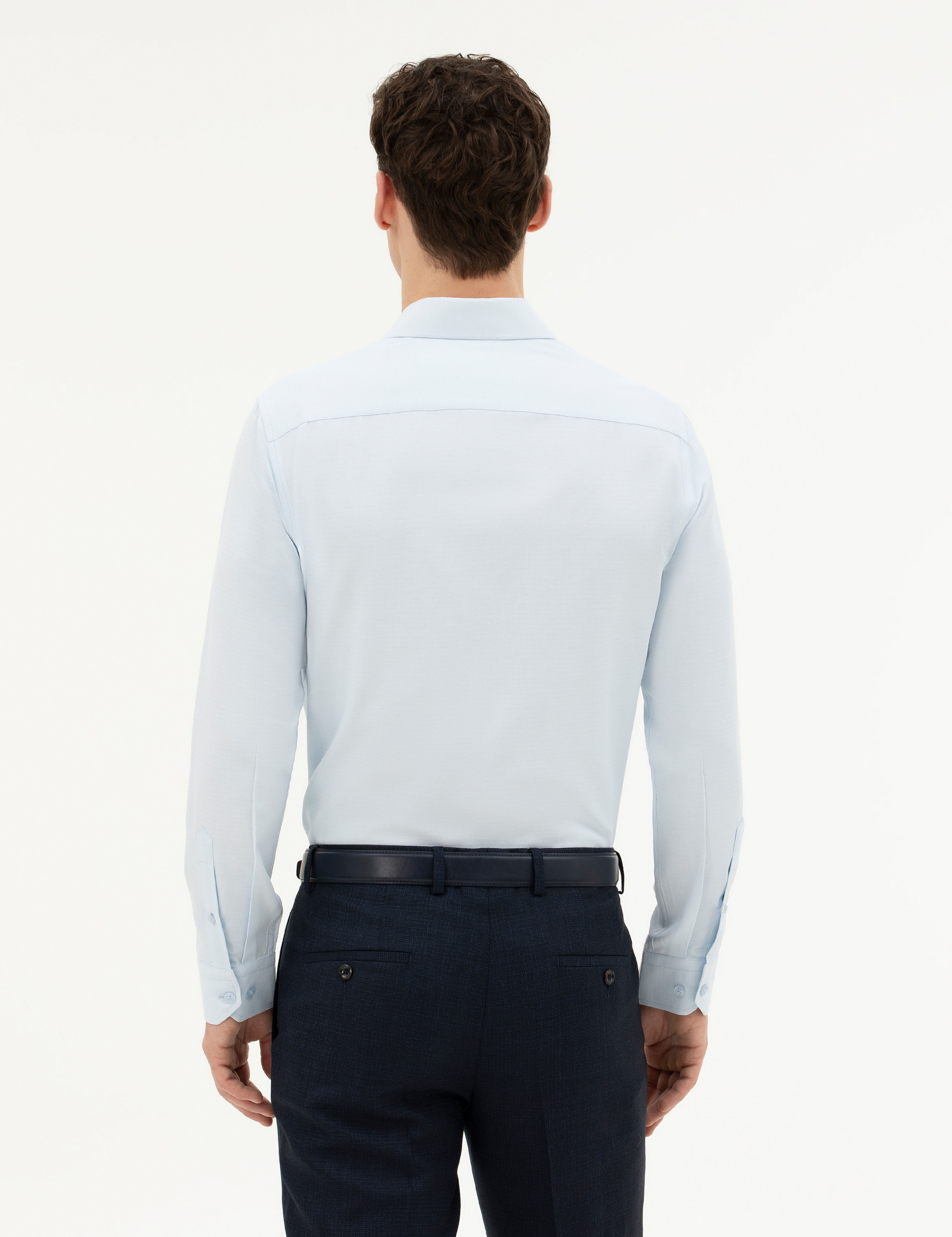 Açık Mavi Slim Fit Uzun Kollu Gömlek - Image 5