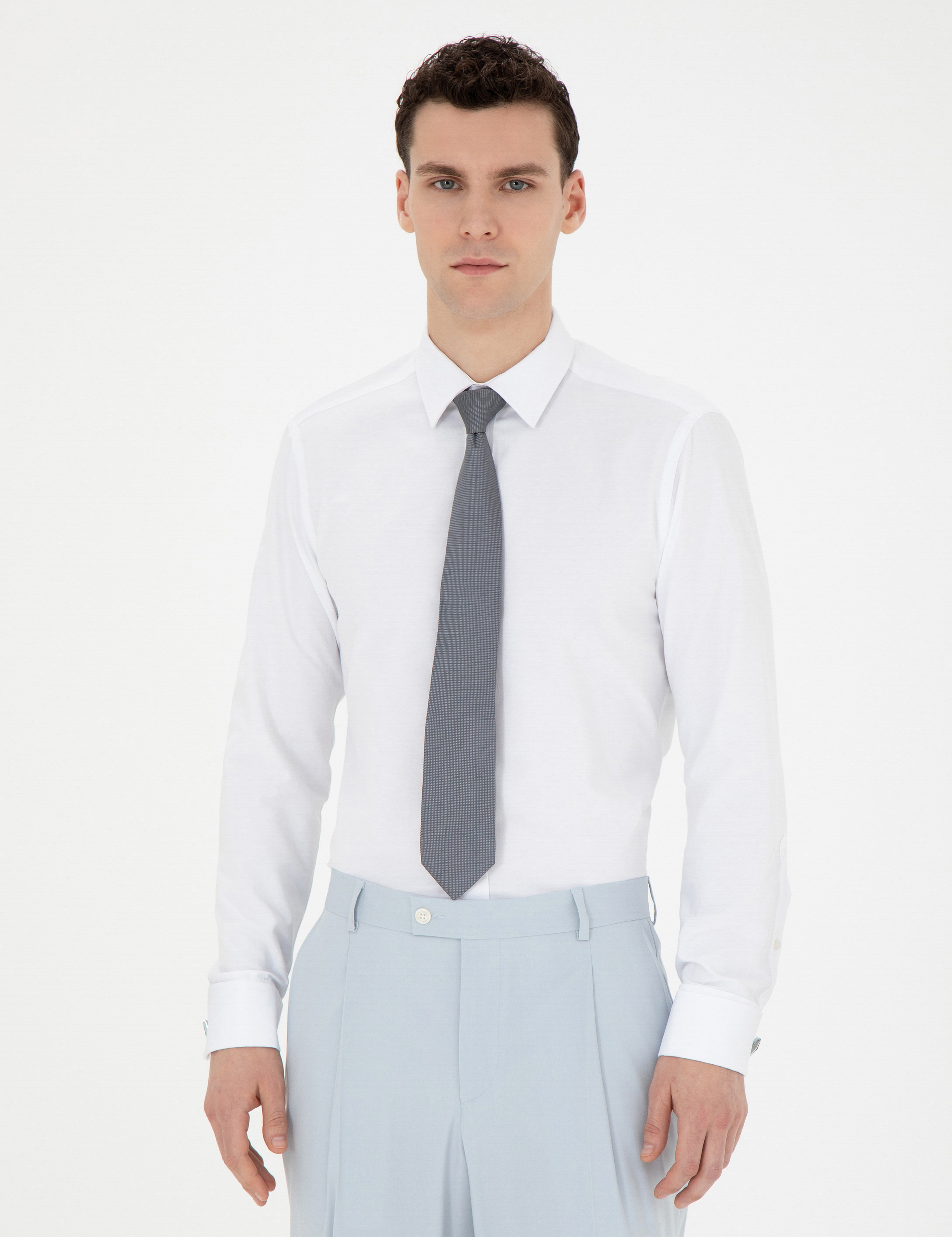 Beyaz Slim Fit Uzun Kollu Klasik Gömlek - Image 3