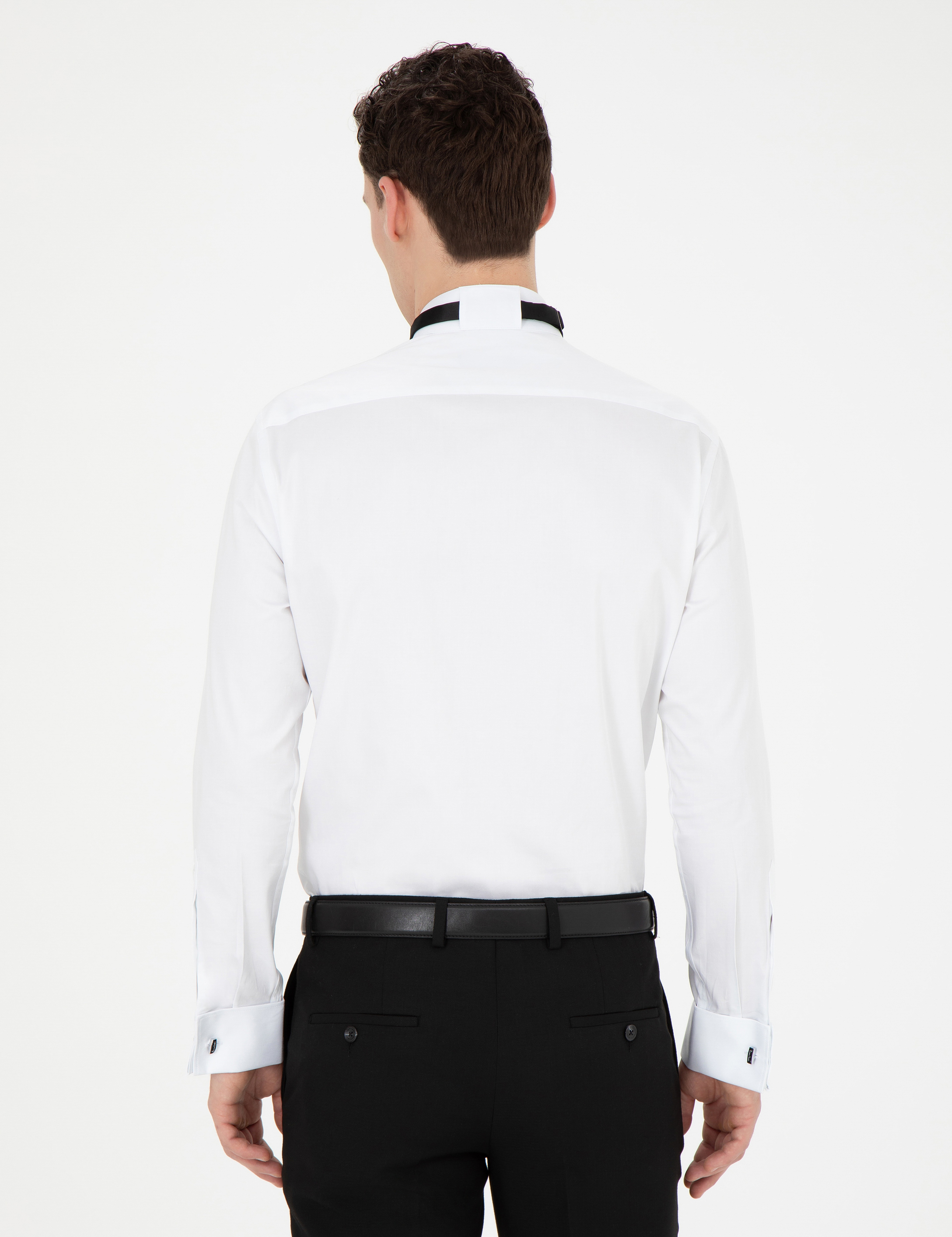 Beyaz Slim Fit Smokin Gömlek - Image 5