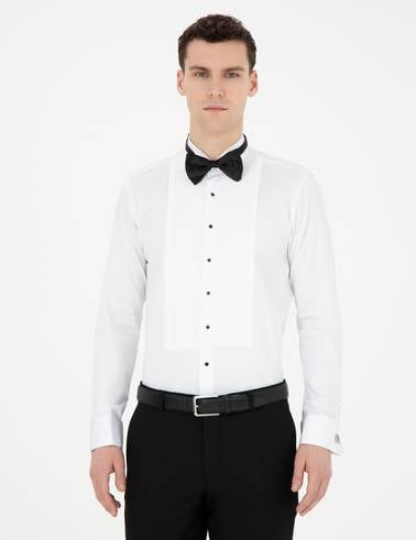 Beyaz Slim Fit Smokin Gömlek