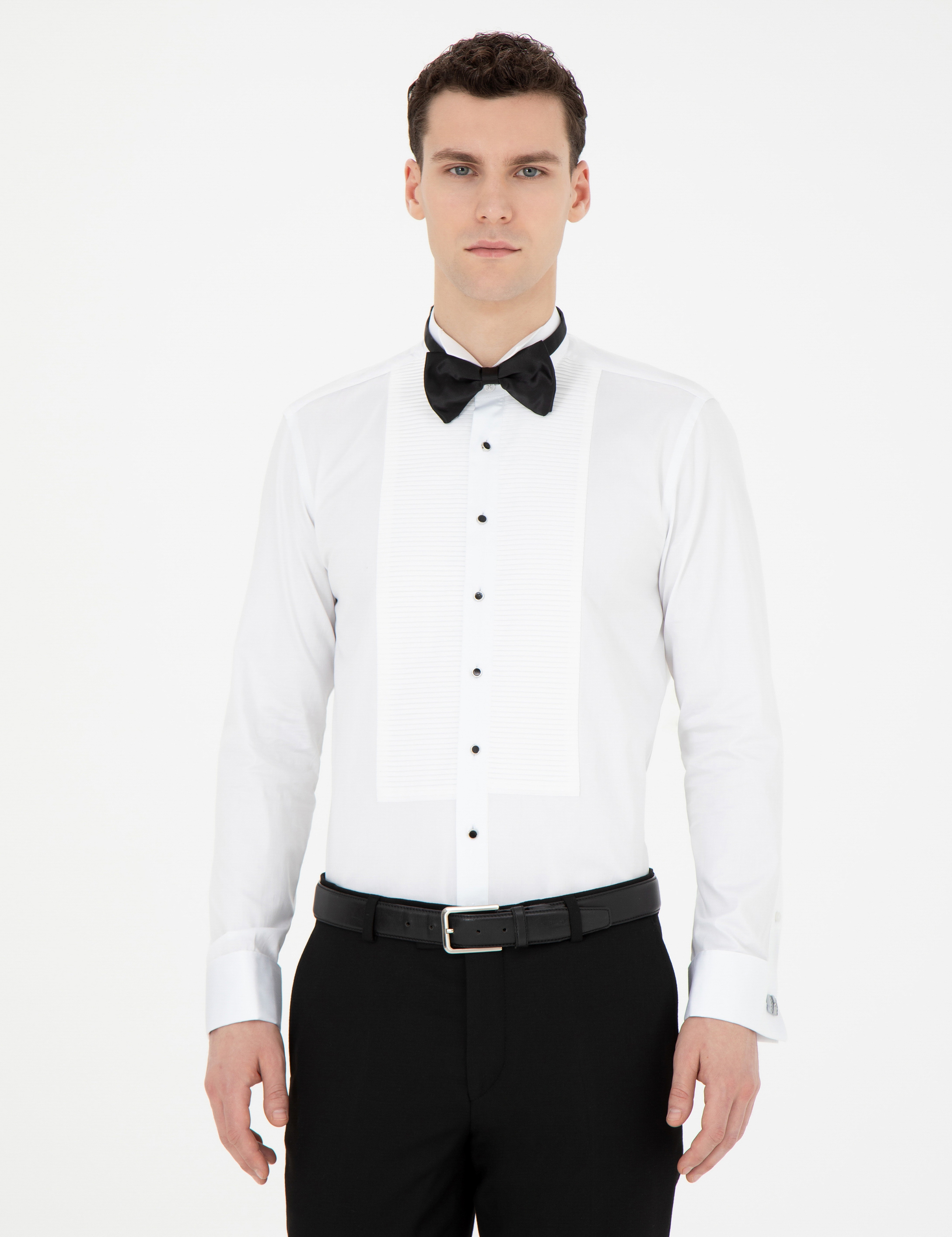 Beyaz Slim Fit Smokin Gömlek - Image 3