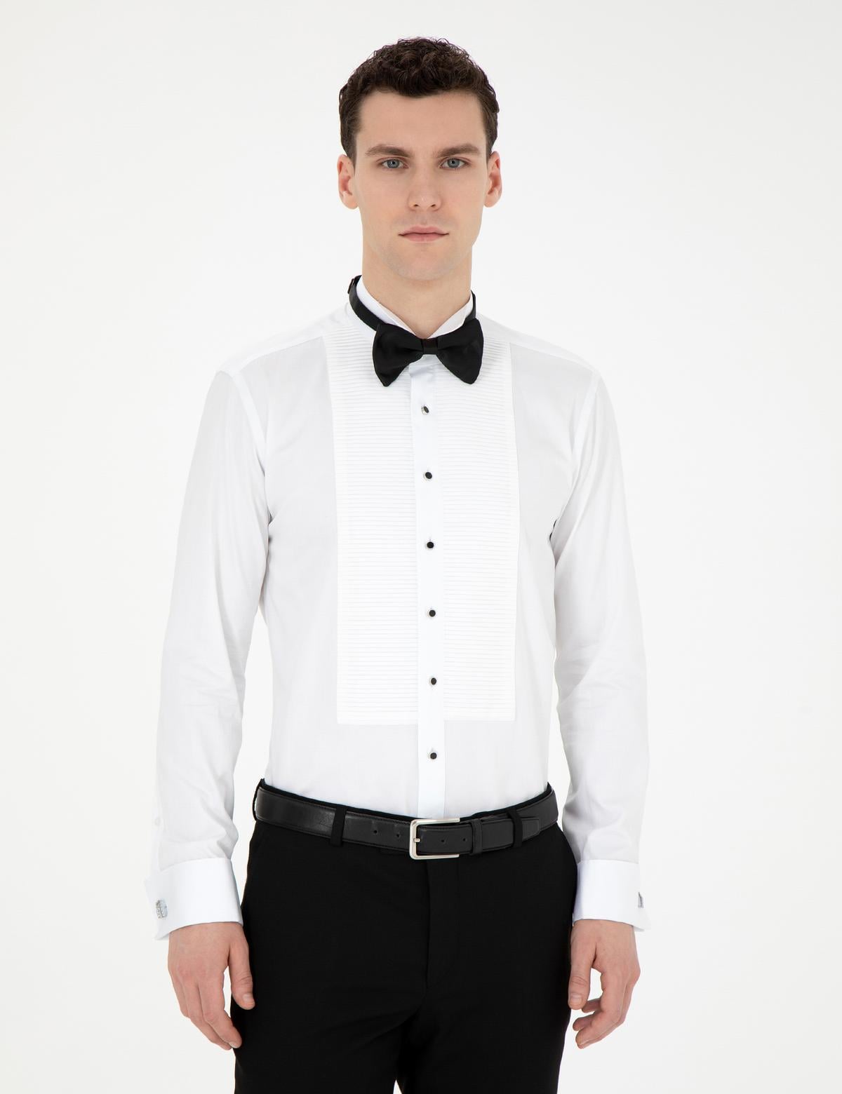 Beyaz Slim Fit Smokin Gömlek