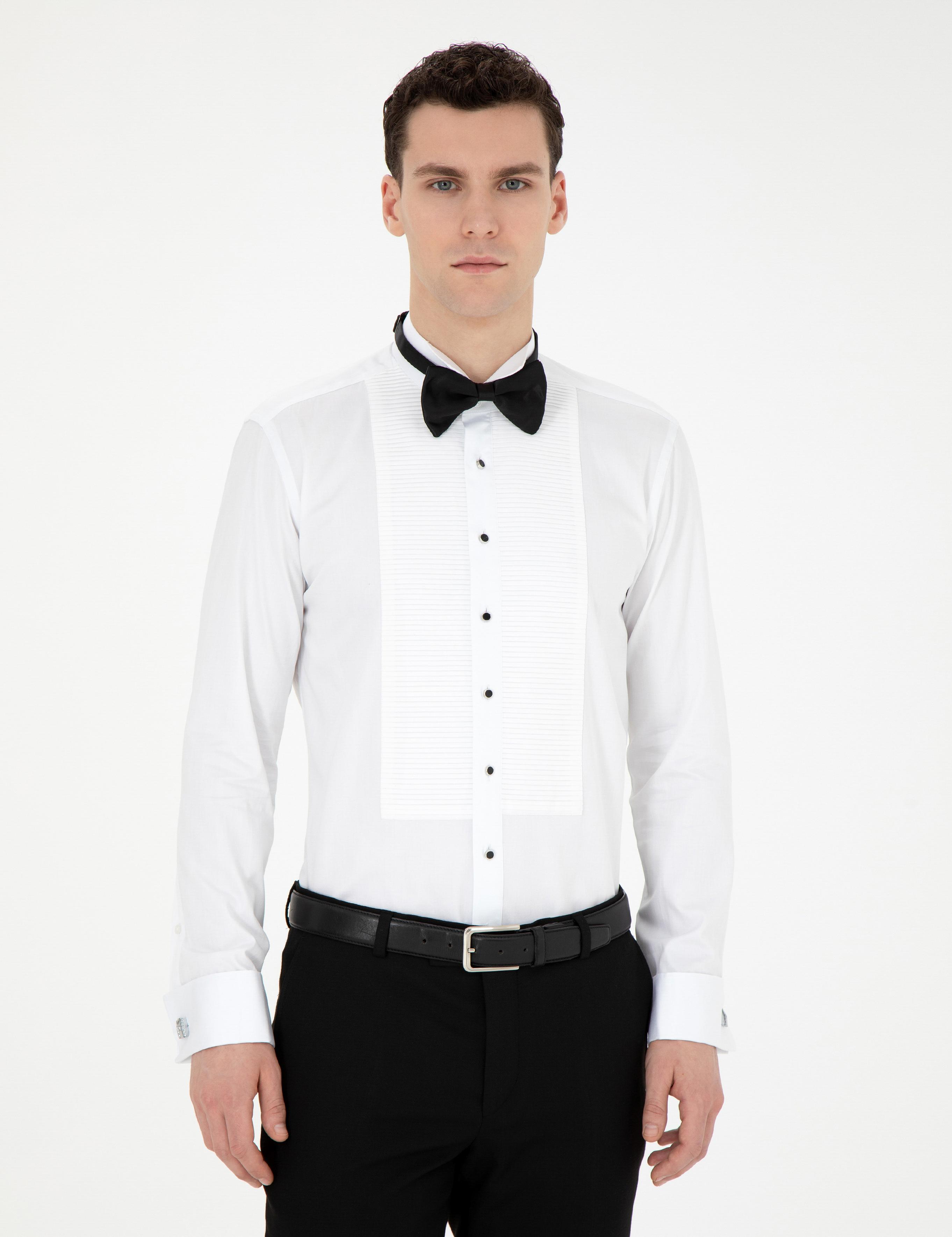 Beyaz Slim Fit Smokin Gömlek