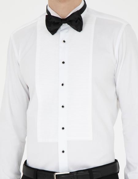 Beyaz Slim Fit Smokin Gömlek - 50256425011