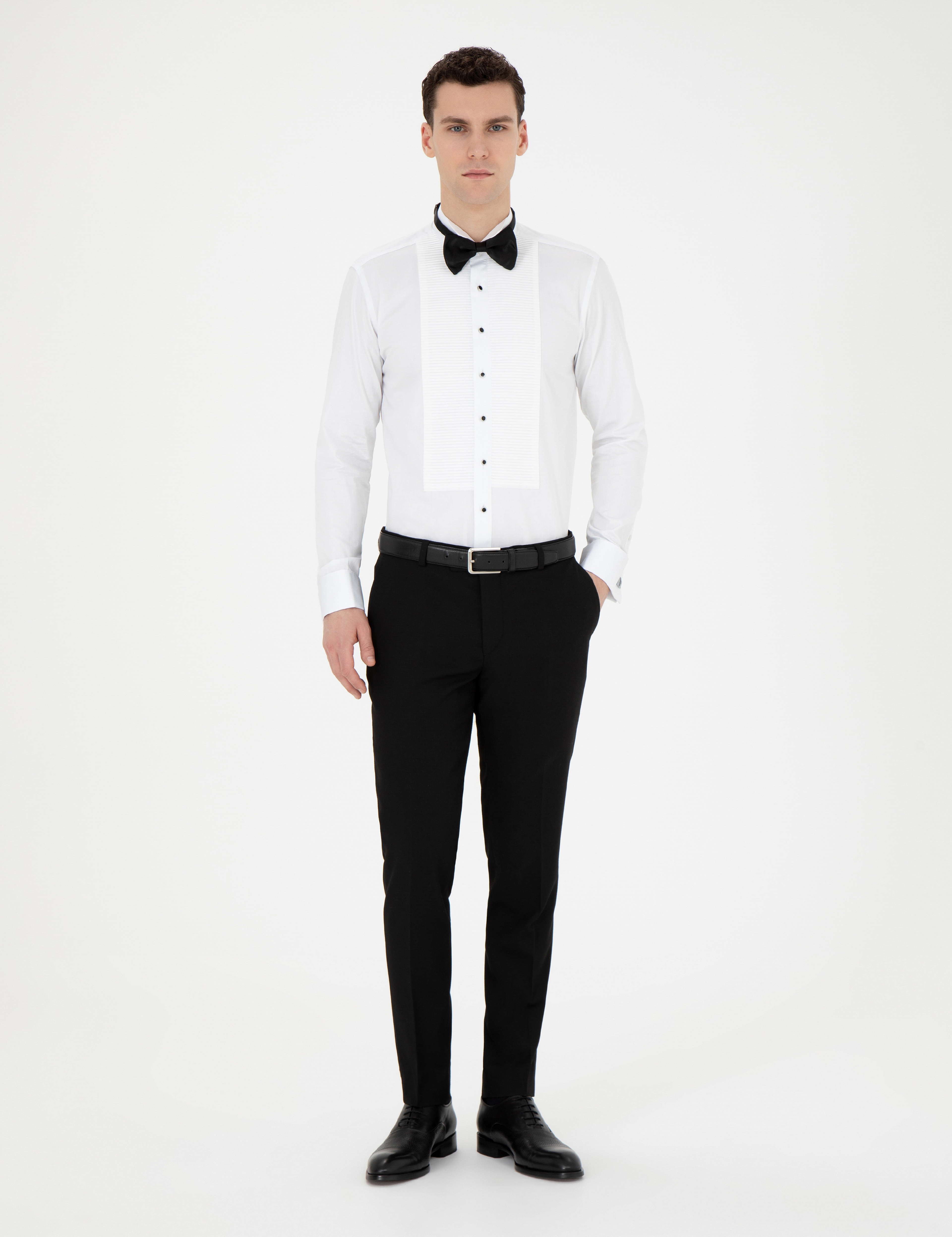 Beyaz Slim Fit Smokin Gömlek - Image 4