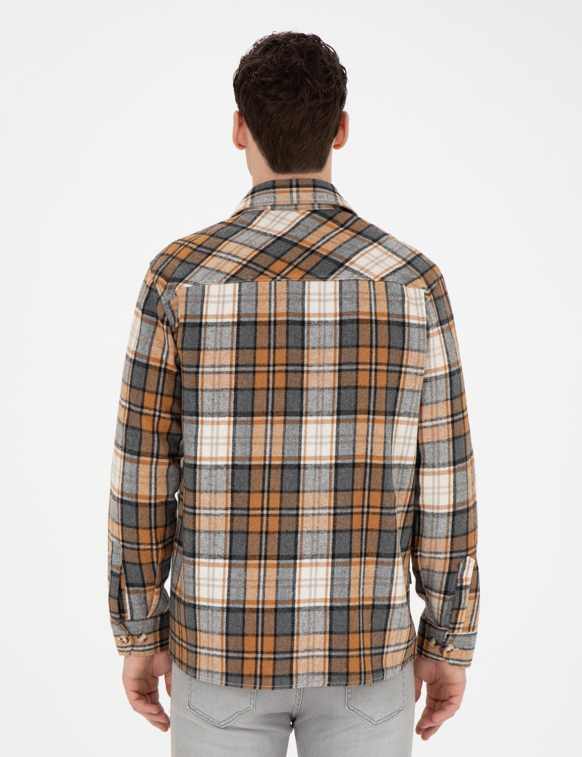 Açık Kahverengi Oduncu Oversize Uzun Kollu Gömlek - 50275763018