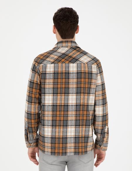 Açık Kahverengi Oduncu Oversize Uzun Kollu Gömlek - 50275763018