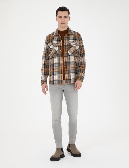 Açık Kahverengi Oduncu Oversize Uzun Kollu Gömlek - 50275763018