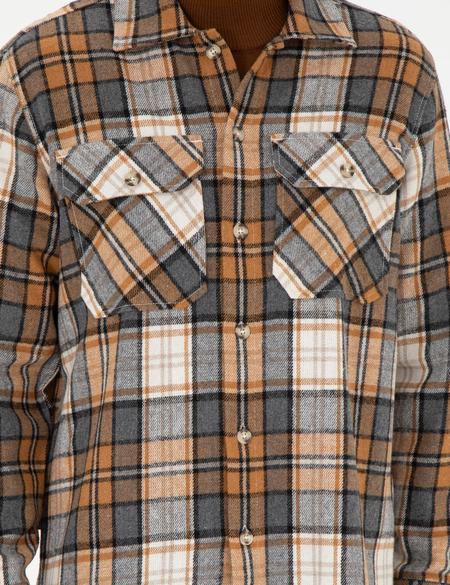 Açık Kahverengi Oduncu Oversize Uzun Kollu Gömlek - 50275763018