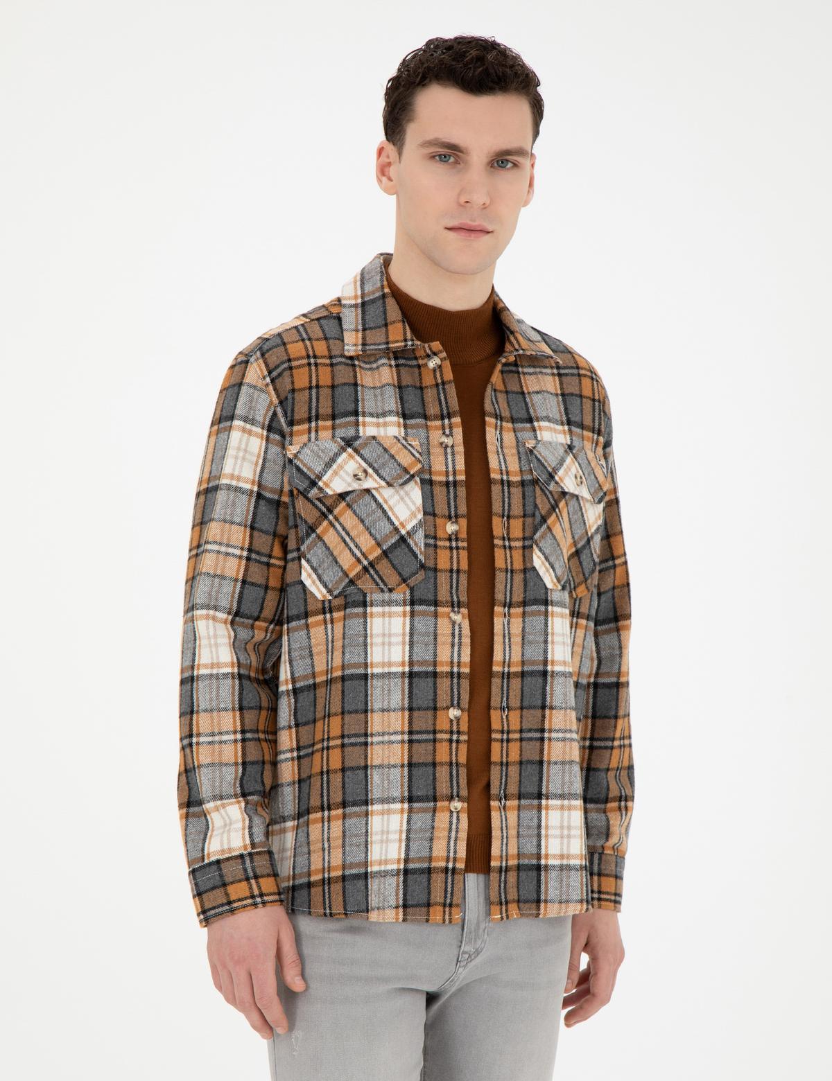 Açık Kahverengi Oduncu Oversize Uzun Kollu Gömlek - 50275763018