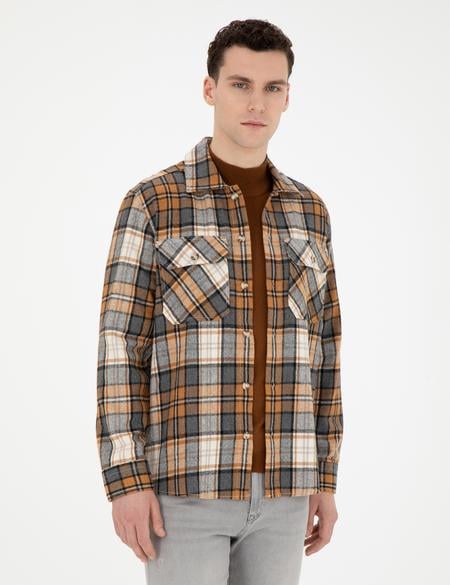 Açık Kahverengi Oduncu Oversize Uzun Kollu Gömlek - 50275763018