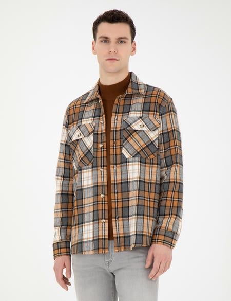 Açık Kahverengi Oduncu Oversize Uzun Kollu Gömlek - 50275763018