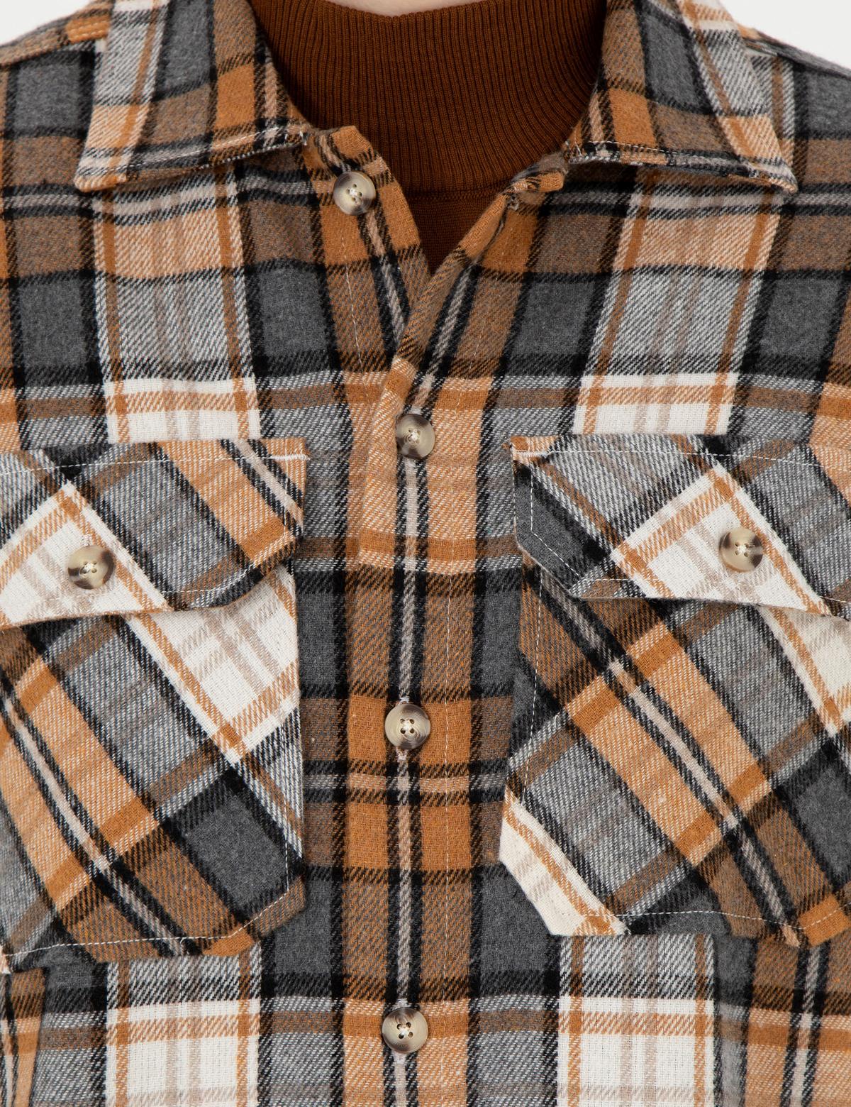 Açık Kahverengi Oduncu Oversize Uzun Kollu Gömlek - 50275763018