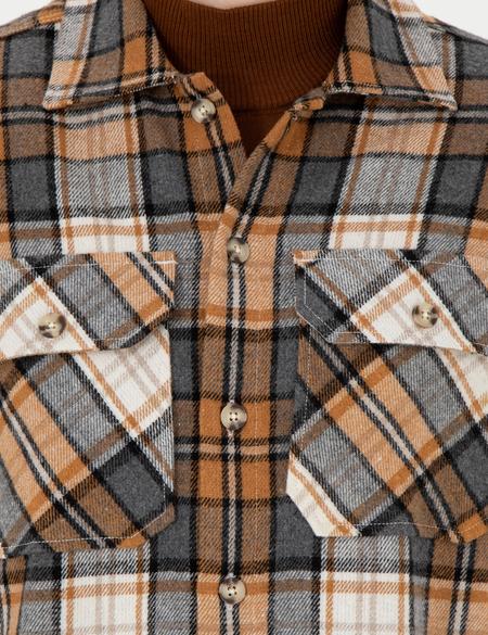 Açık Kahverengi Oduncu Oversize Uzun Kollu Gömlek - 50275763018