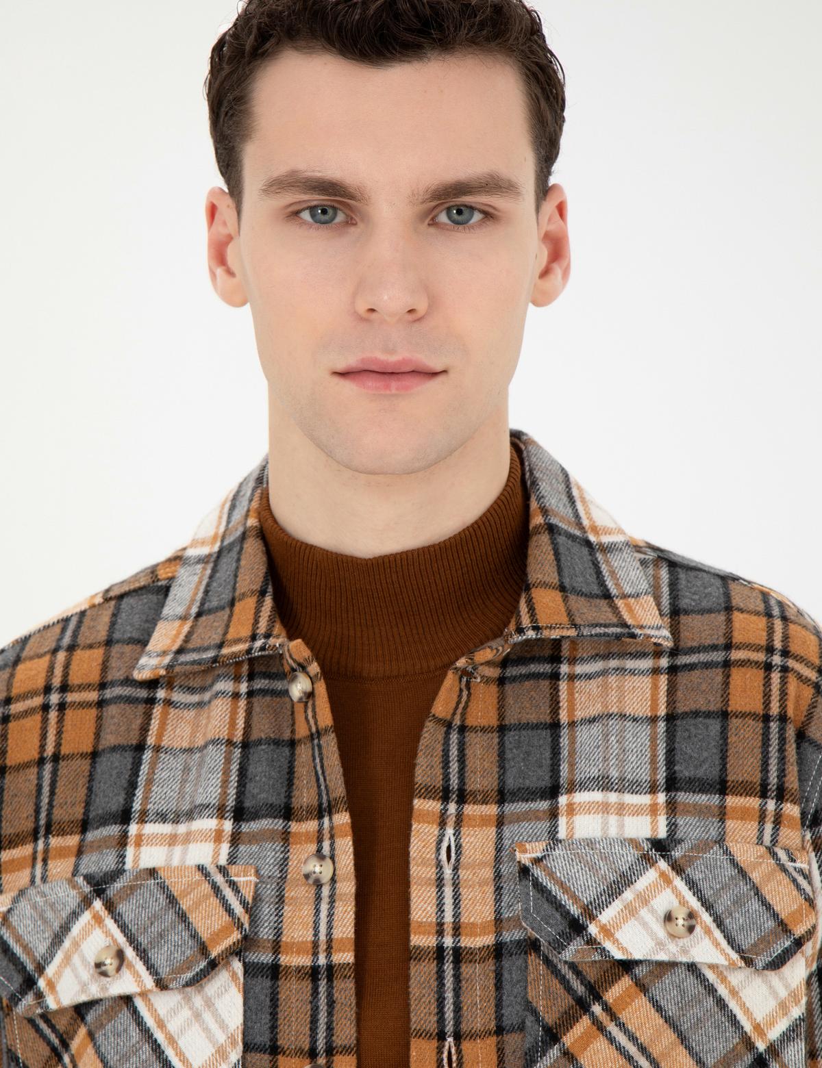 Açık Kahverengi Oduncu Oversize Uzun Kollu Gömlek - 50275763018