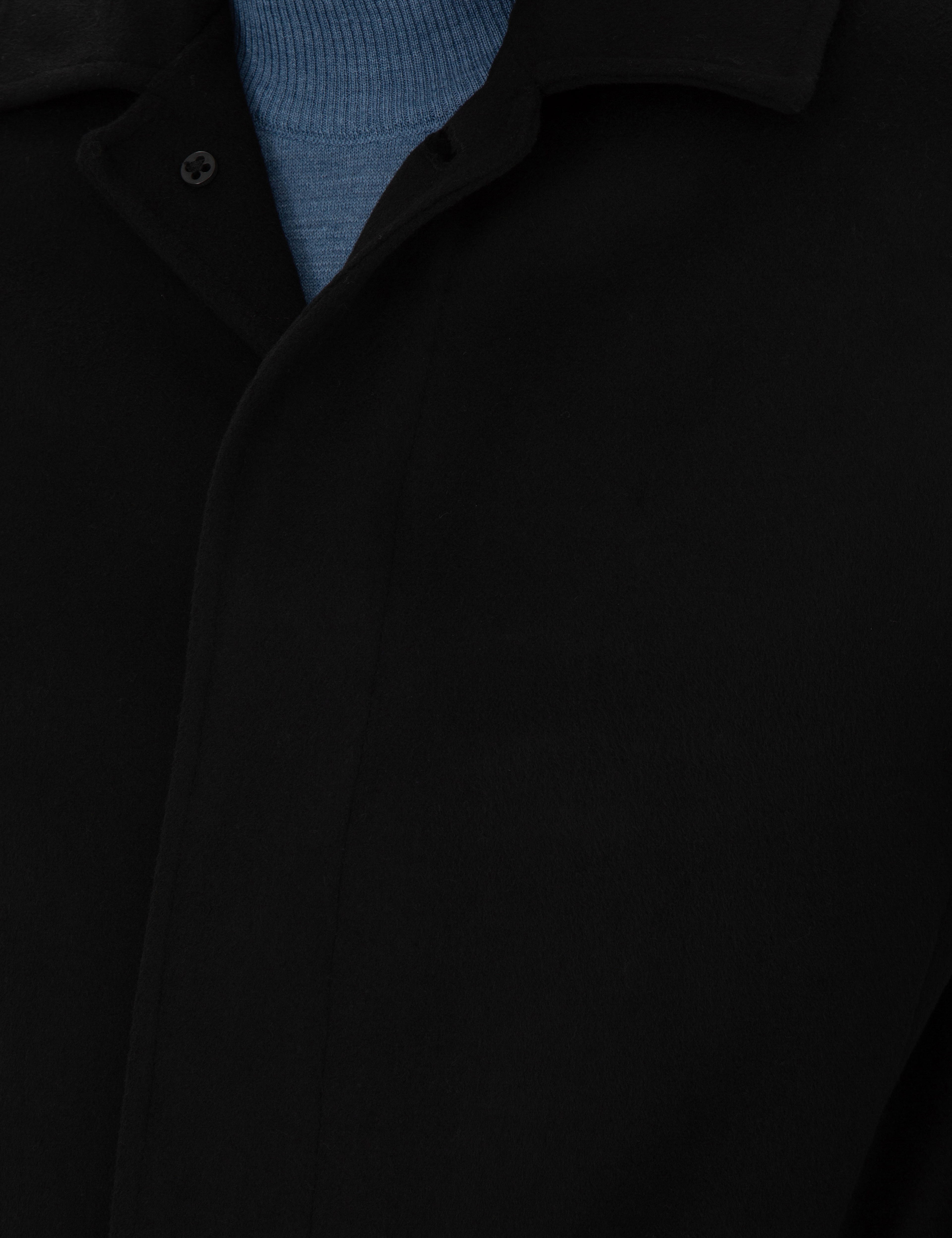 Siyah Yün Karışımlı Slim Fit Kaşe Kaban - Image 7