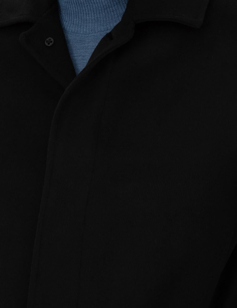 Siyah Yün Karışımlı Slim Fit Kaşe Kaban