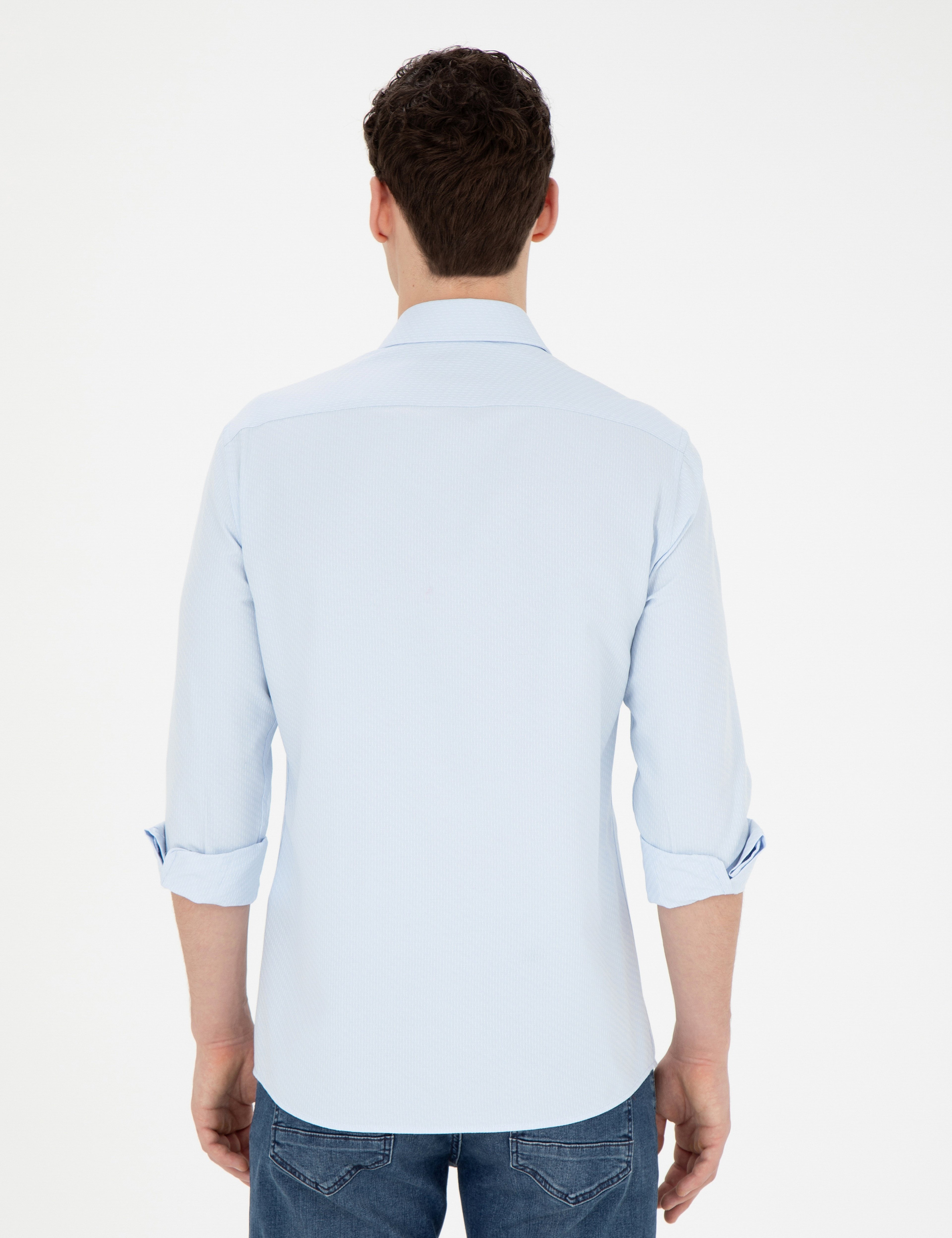 Açık Mavi Slim Fit Uzun Kollu Gömlek - Image 5