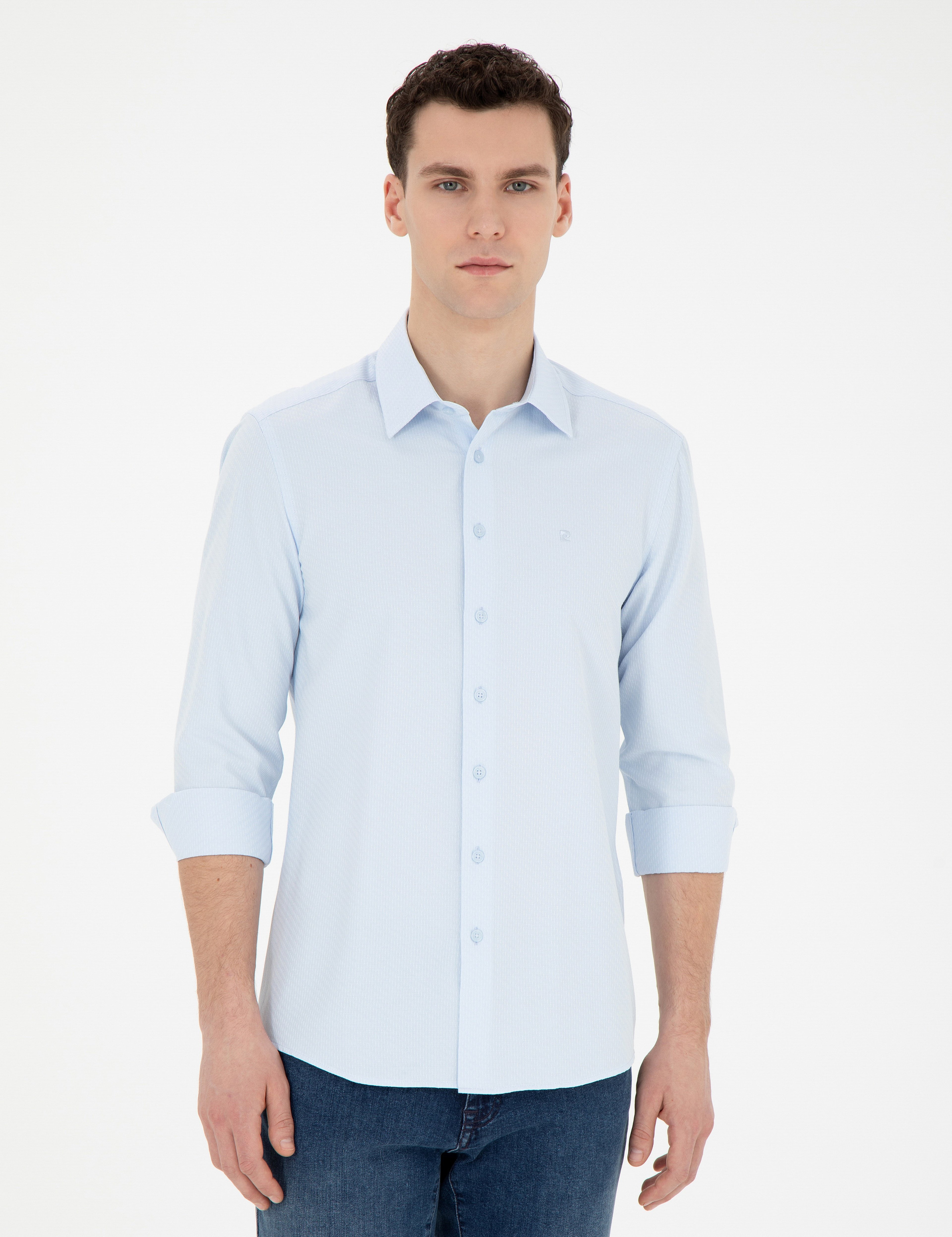 Açık Mavi Slim Fit Uzun Kollu Gömlek - Image 3