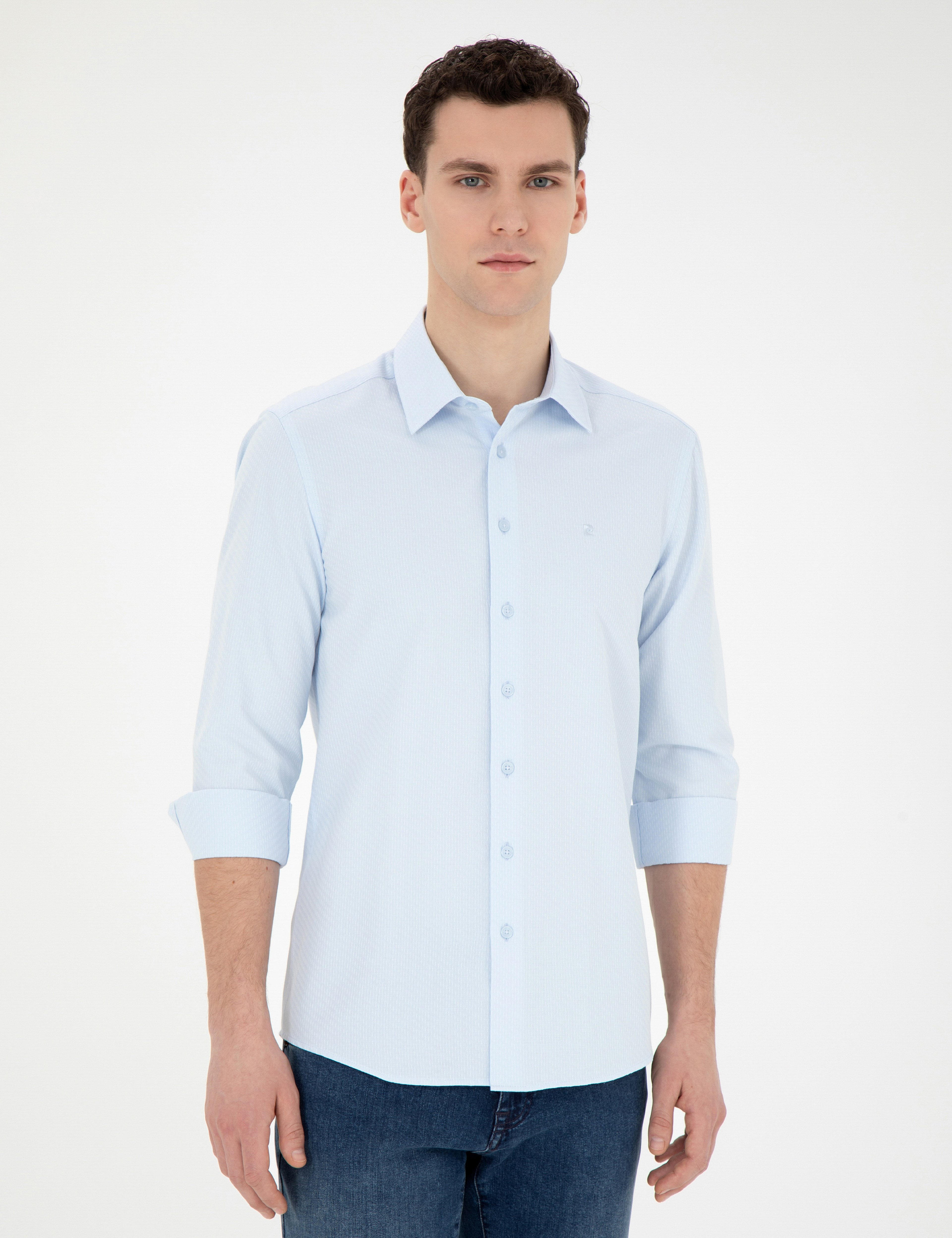 Açık Mavi Slim Fit Uzun Kollu Gömlek - Image 1