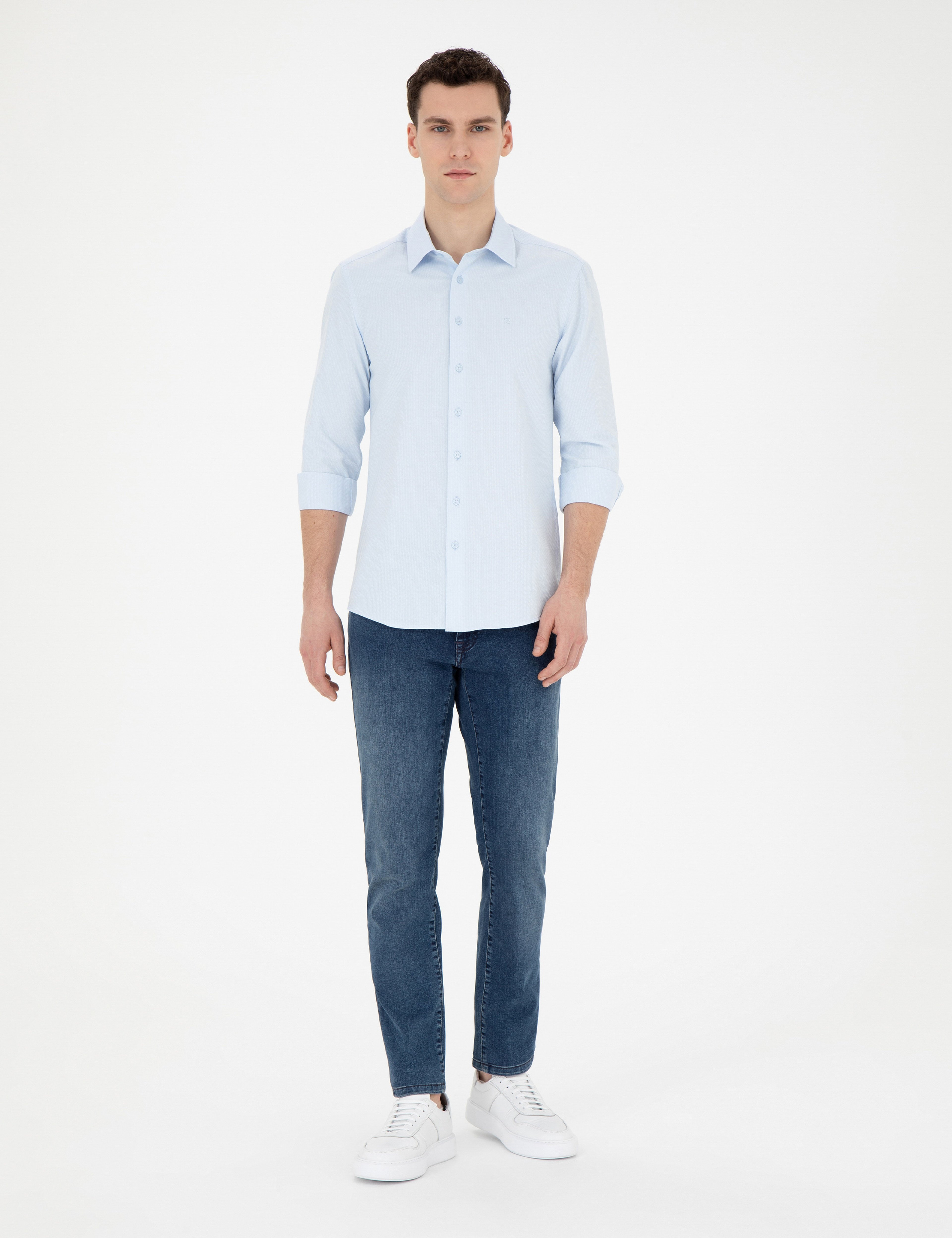 Açık Mavi Slim Fit Uzun Kollu Gömlek - Image 4