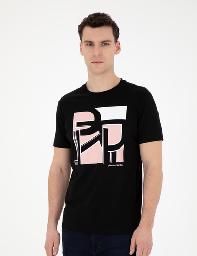 Siyah Slim Fit %100 Pamuk Bisiklet Yaka Tişört