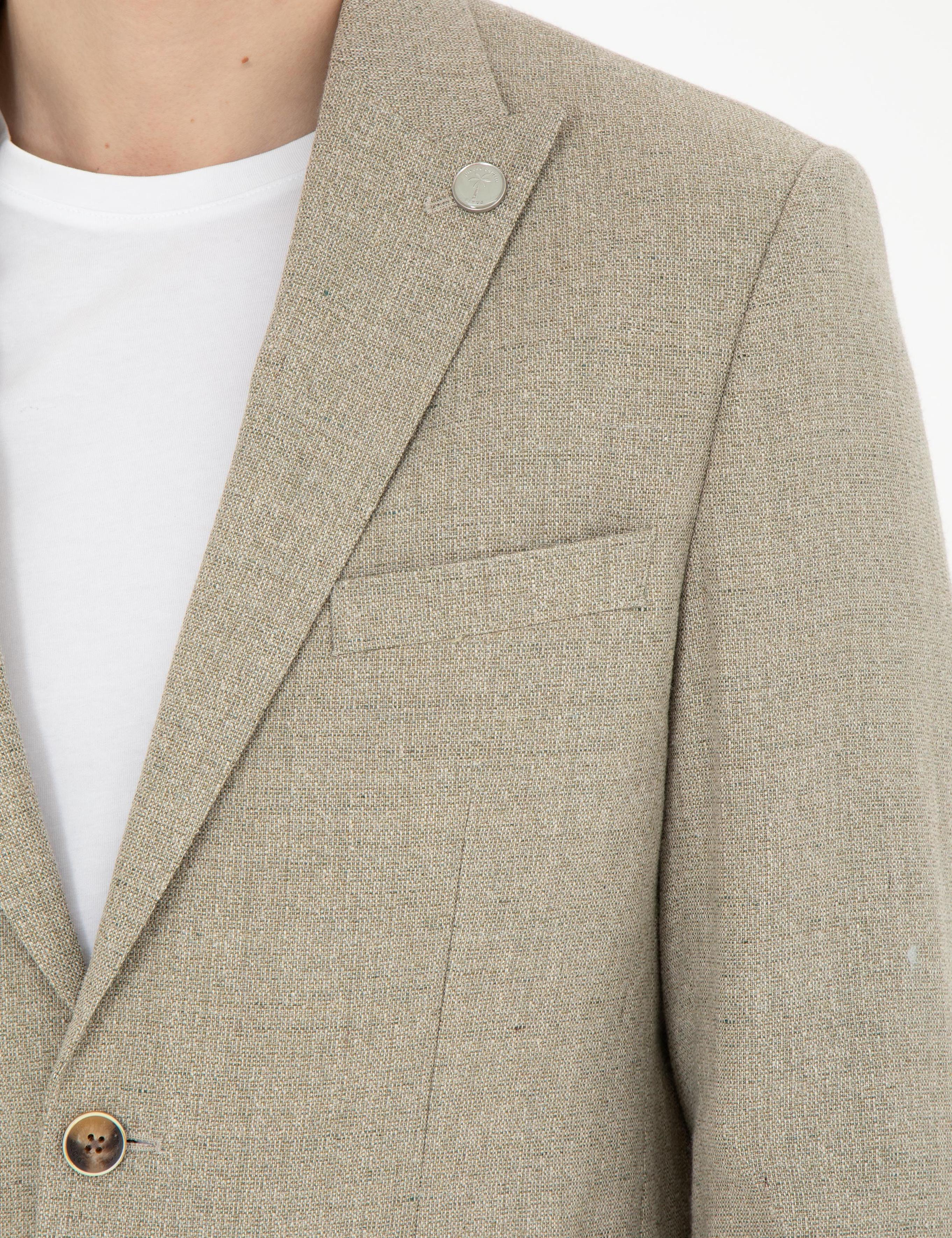 Açık Yeşil Slim Fit Keten Karışımlı Ceket