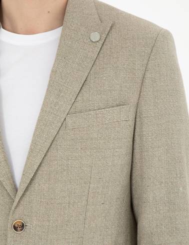 Açık Yeşil Slim Fit Keten Karışımlı Ceket