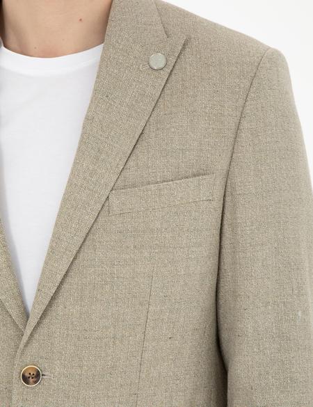 Açık Yeşil Slim Fit Keten Karışımlı Ceket - 50284967122