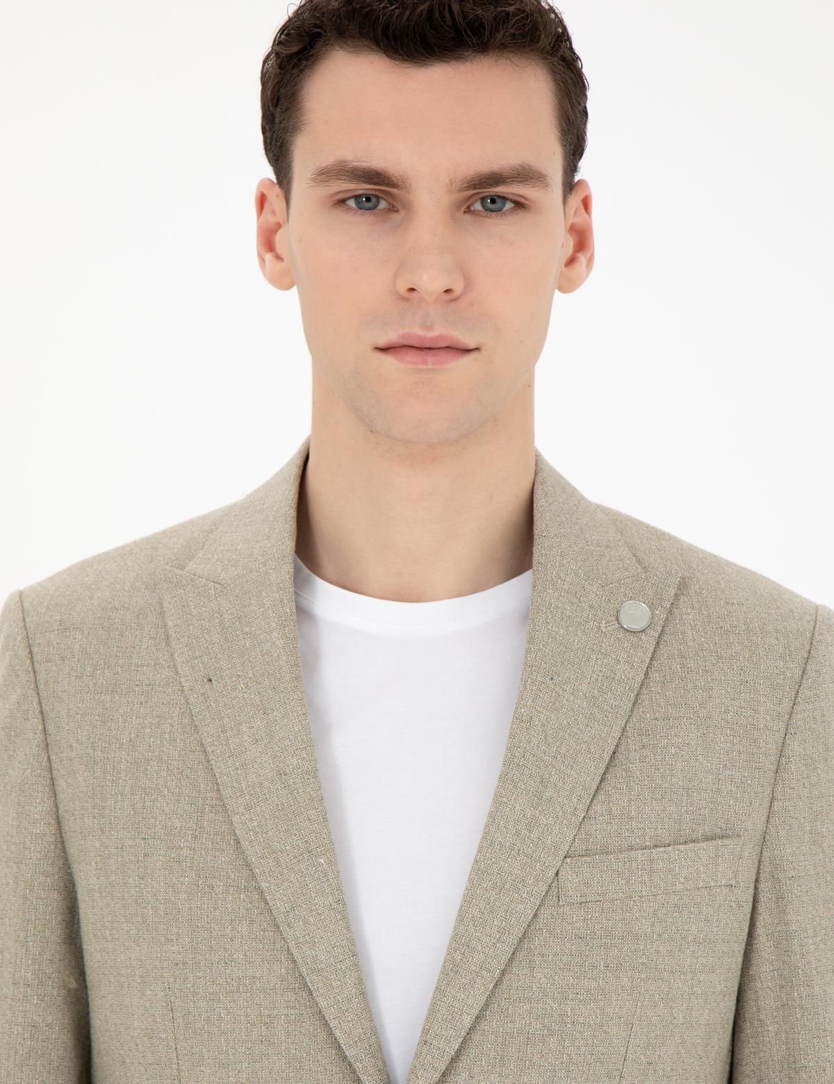 Açık Yeşil Slim Fit Keten Karışımlı Ceket - 50284967122