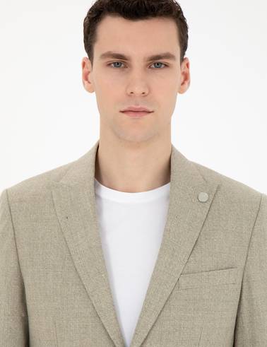 Açık Yeşil Slim Fit Keten Karışımlı Ceket
