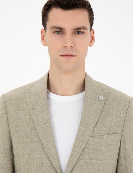 Açık Yeşil Slim Fit Keten Karışımlı Ceket - 50284967122