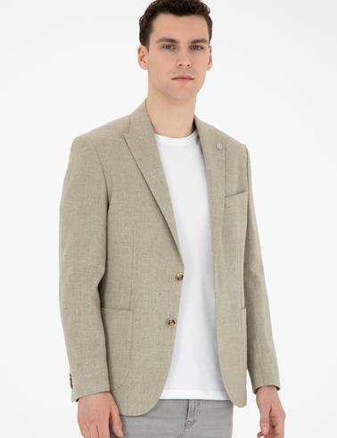 Açık Yeşil Slim Fit Keten Karışımlı Ceket
