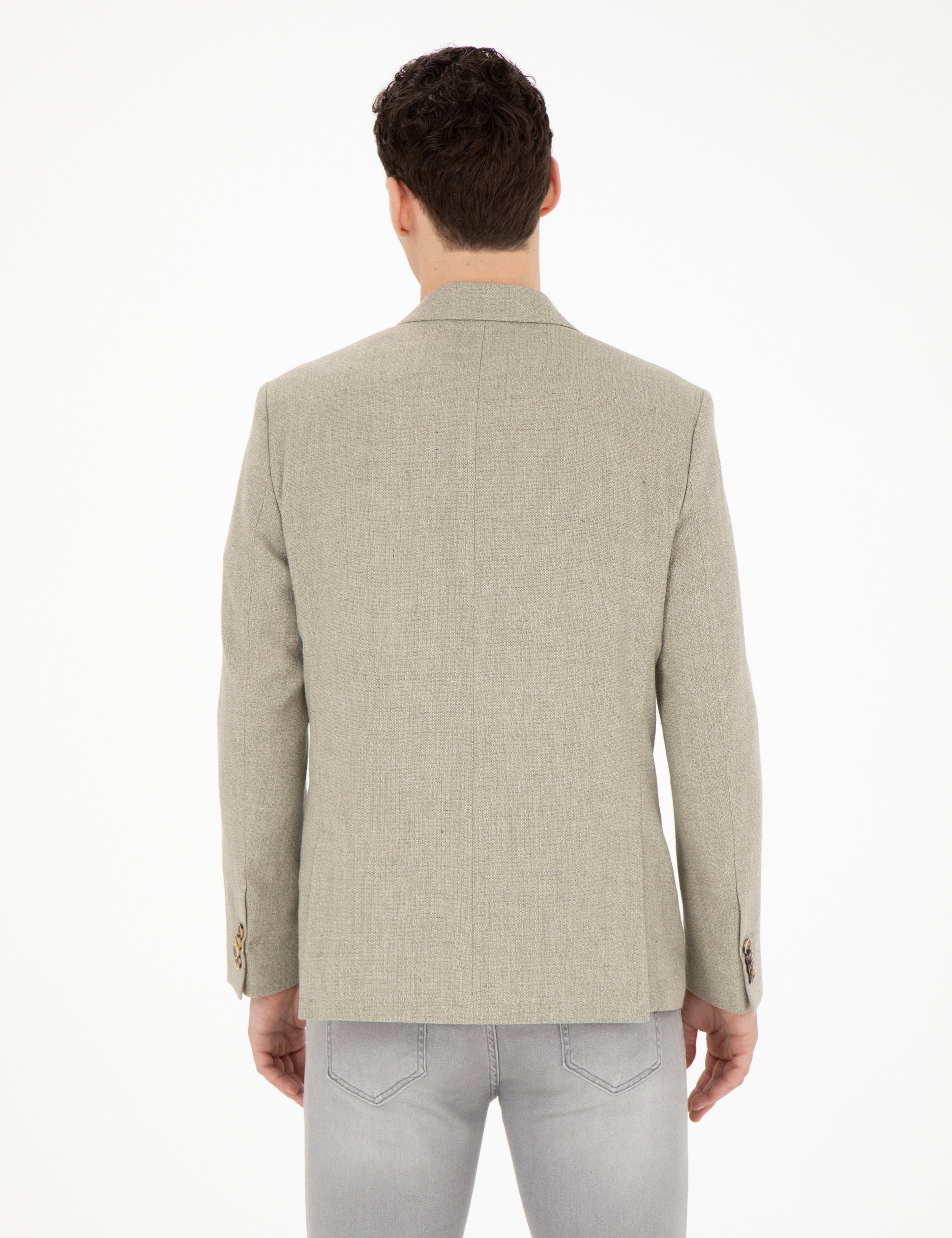Açık Yeşil Slim Fit Keten Karışımlı Ceket - Image 5