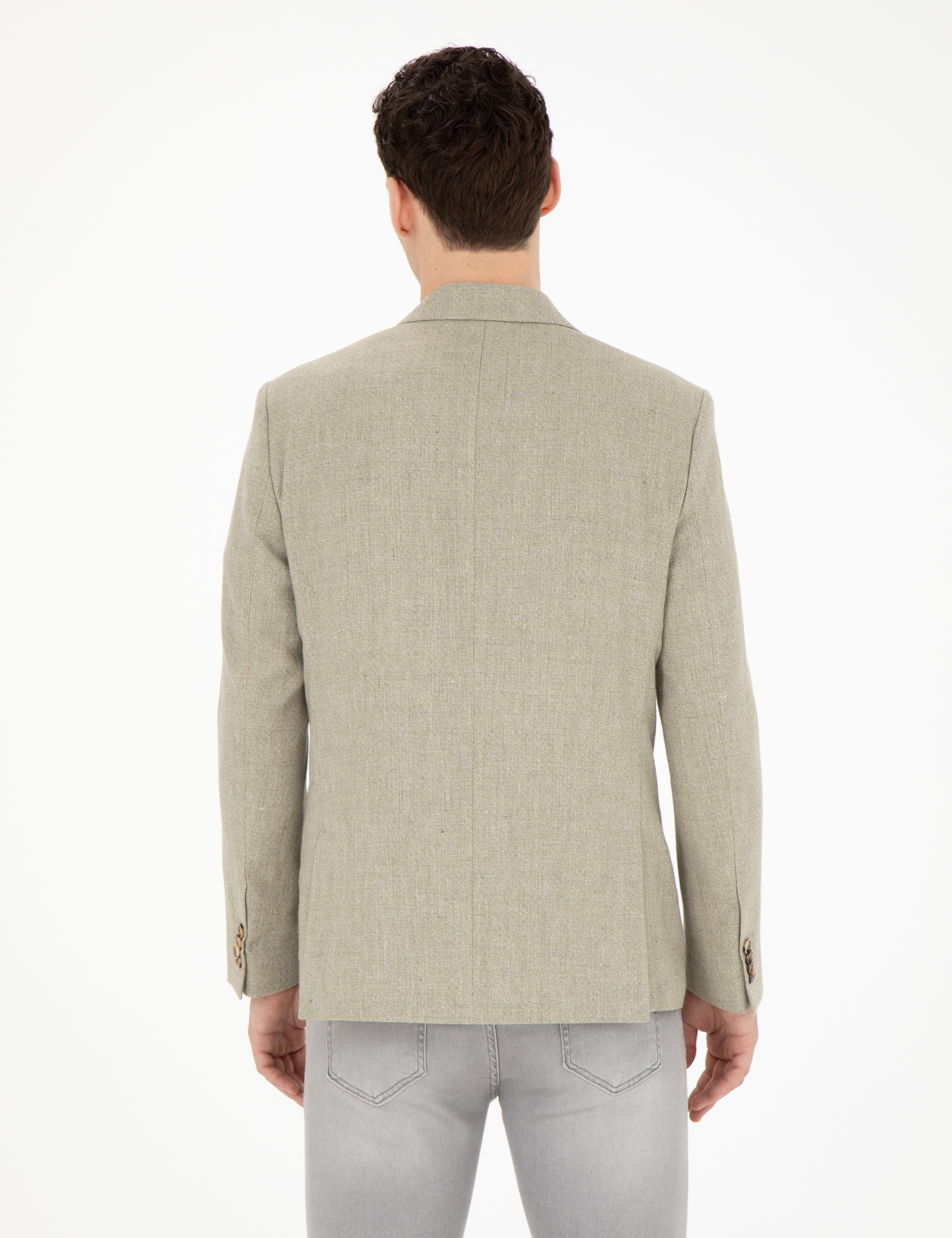 Açık Yeşil Slim Fit Keten Karışımlı Ceket
