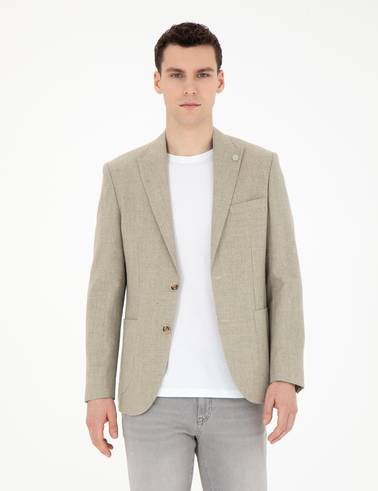 Açık Yeşil Slim Fit Keten Karışımlı Ceket