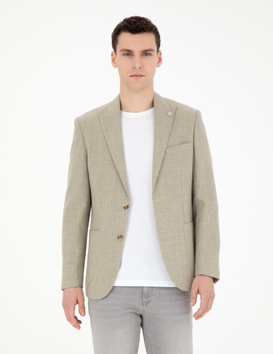 Açık Yeşil Slim Fit Keten Karışımlı Ceket
