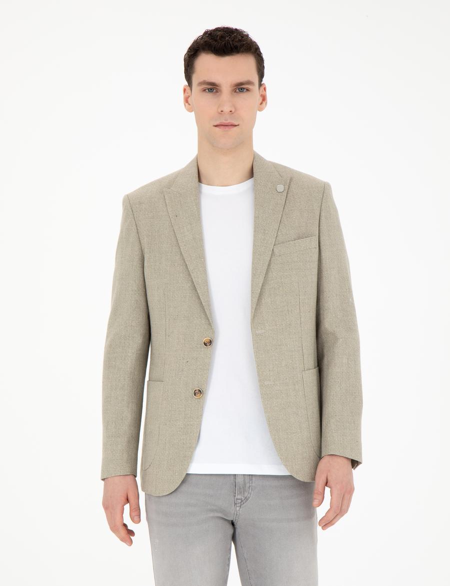 Açık Yeşil Slim Fit Keten Karışımlı Ceket