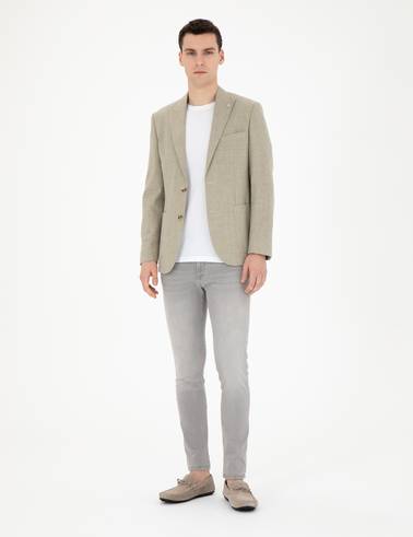 Açık Yeşil Slim Fit Keten Karışımlı Ceket