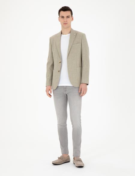 Açık Yeşil Slim Fit Keten Karışımlı Ceket - 50284967122