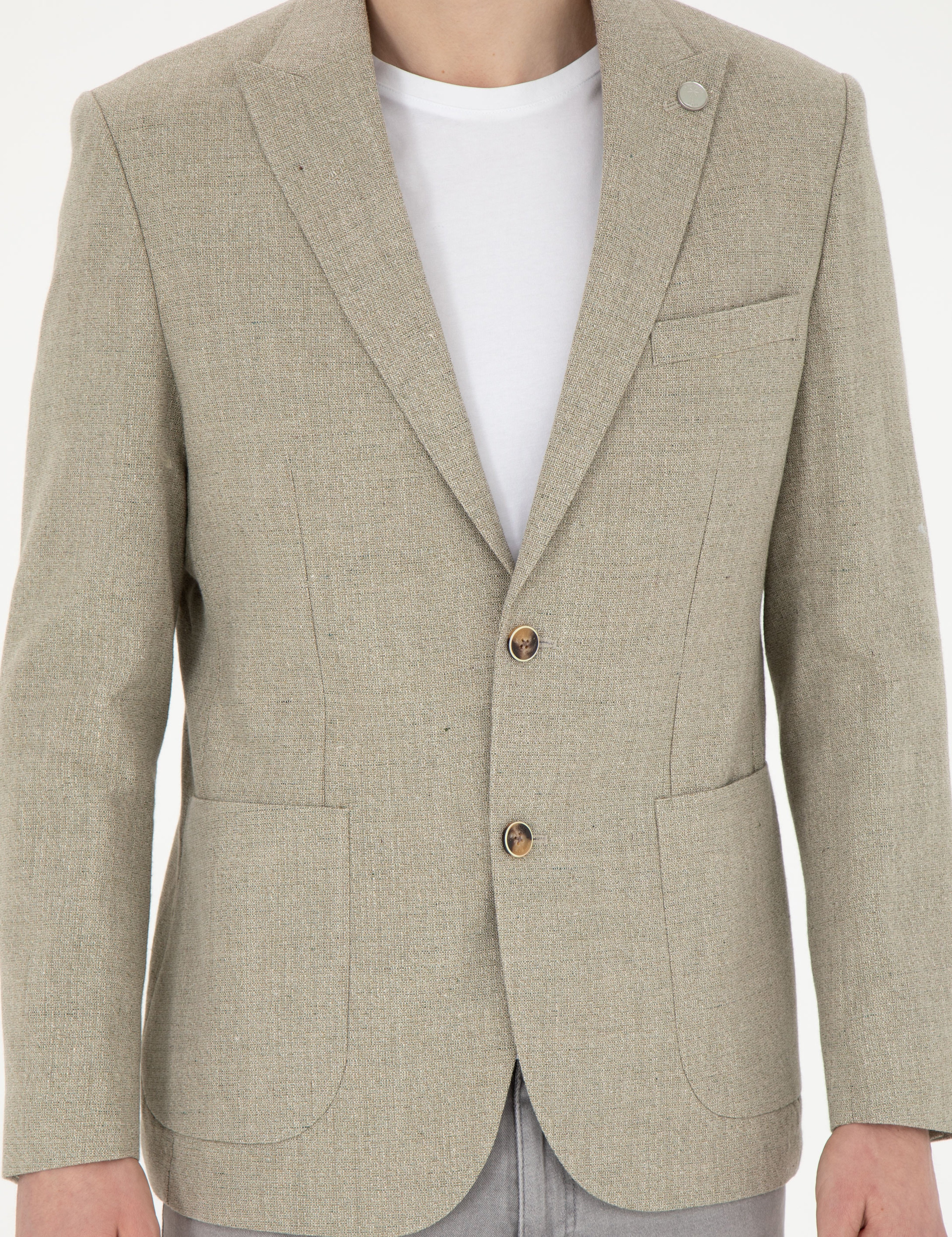 Açık Yeşil Slim Fit Keten Karışımlı Ceket - Image 6