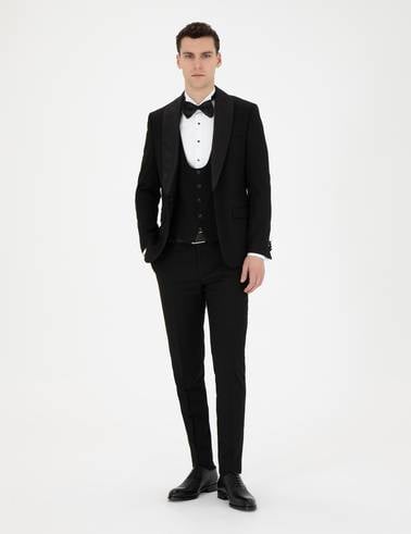Siyah Ex. Slim Fit Yelekli Smokin