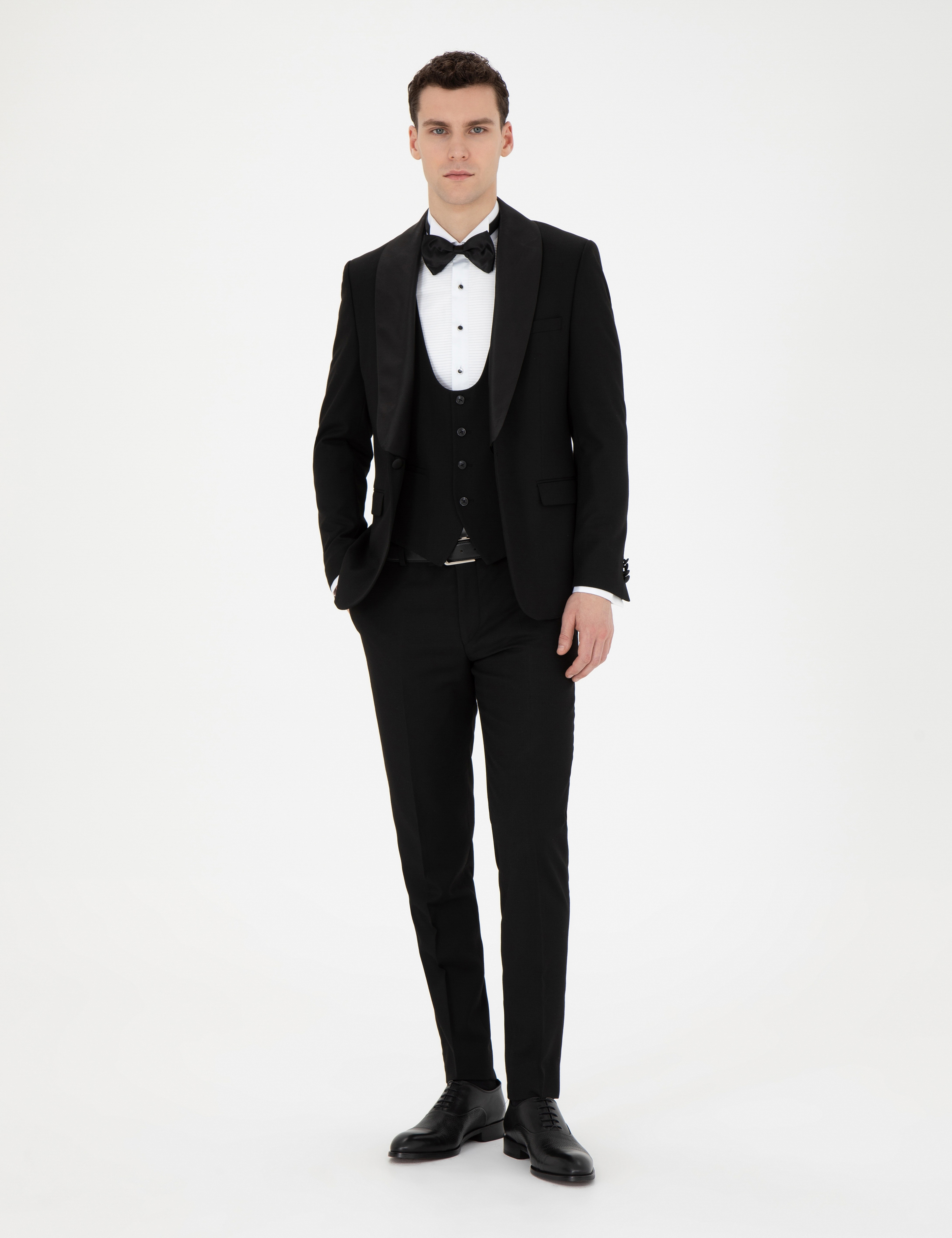Siyah Ex. Slim Fit Yelekli Smokin