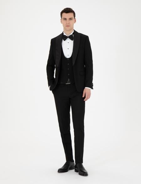 Siyah Ex. Slim Fit Yelekli Smokin - 50285477080