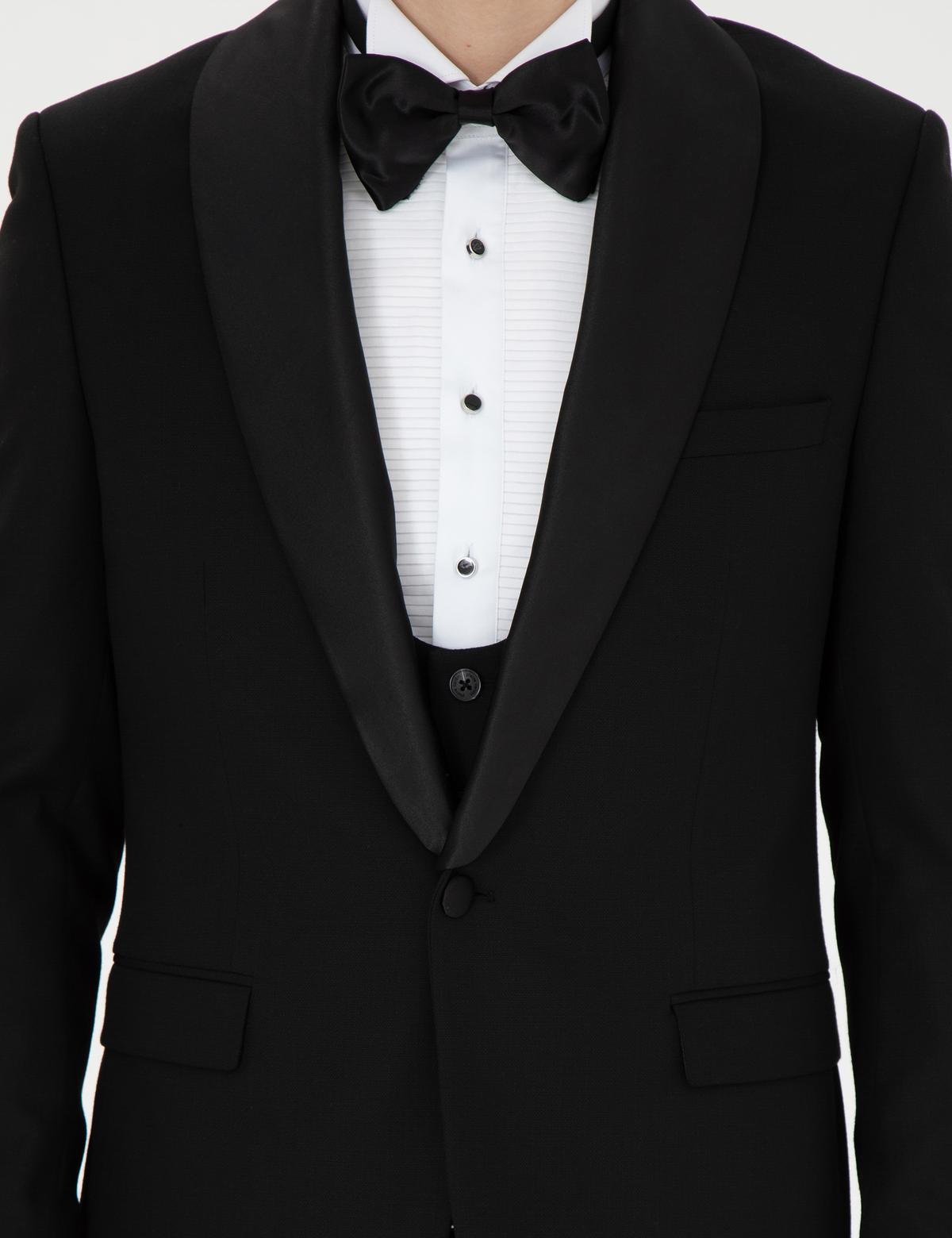 Siyah Ex. Slim Fit Yelekli Smokin - 50285477080